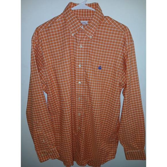 Brooks Brothers Other - Brooks Brothers Mens Medium 346 Button Down Plaid Shirt Orange/White